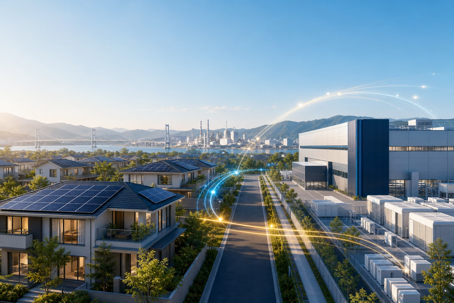 日本の住宅用太陽光発電と国内供給体制を表したイメージ